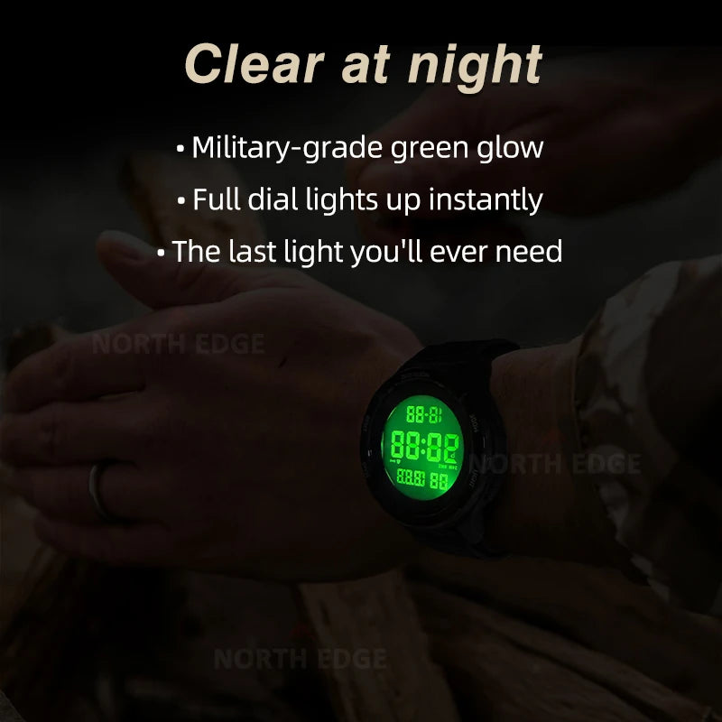 Relógio Digital Tático NORTH EDGE TERRAX — Ultraleve (43g), Resistente à Água 50M e Bracelete em Nylon
