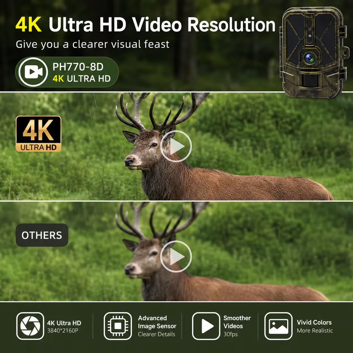 Câmara de Caça e Vigilância 4K Suntekcam WIFI940PRO-LI — Bateria 8000mAh, 30MP e Controlo por Wi-Fi/App
