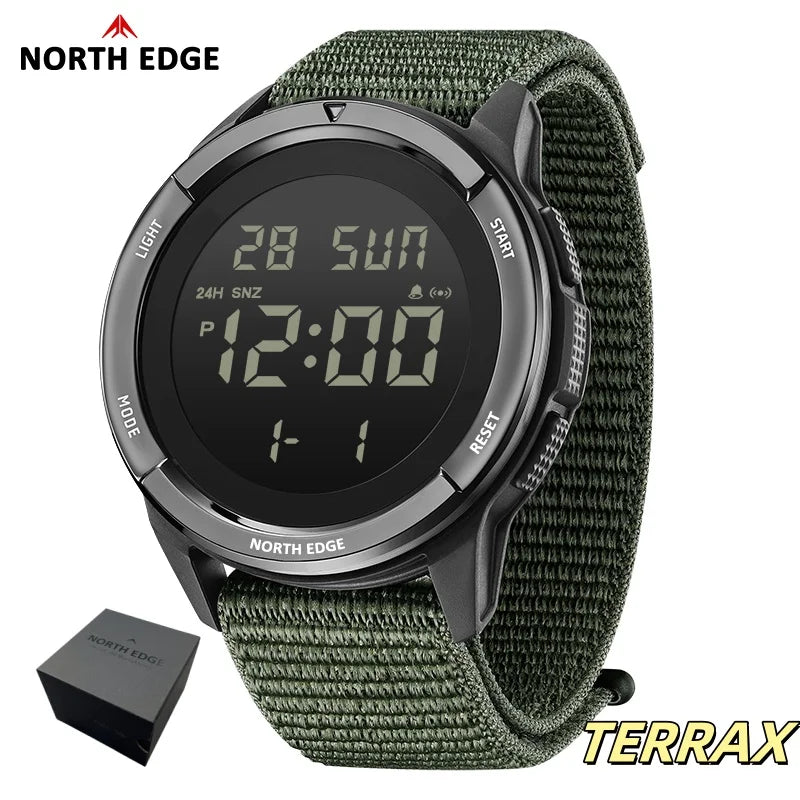 Relógio Digital Tático NORTH EDGE TERRAX — Ultraleve (43g), Resistente à Água 50M e Bracelete em Nylon