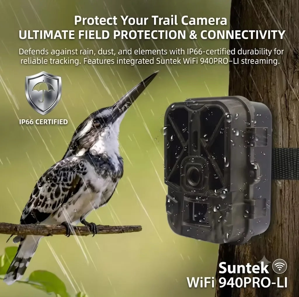 Câmara de Caça e Vigilância 4K Suntekcam WIFI940PRO-LI — Bateria 8000mAh, 30MP e Controlo por Wi-Fi/App