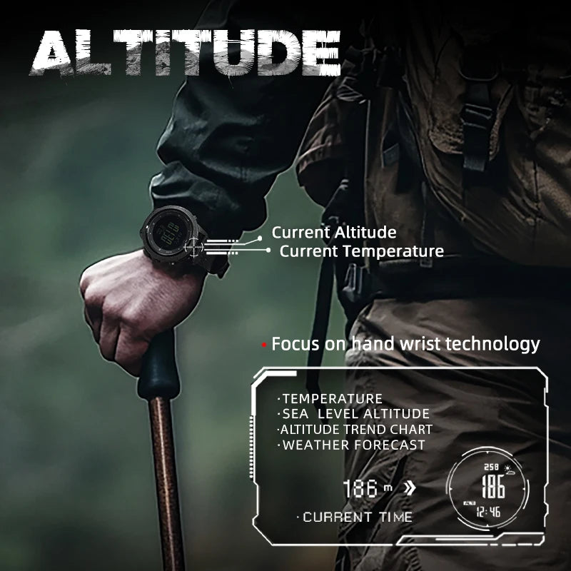 Relógio Tático Militar NORTH EDGE APACHE-46 — Altímetro, Bússola, Barómetro e Resistente à Água 50M