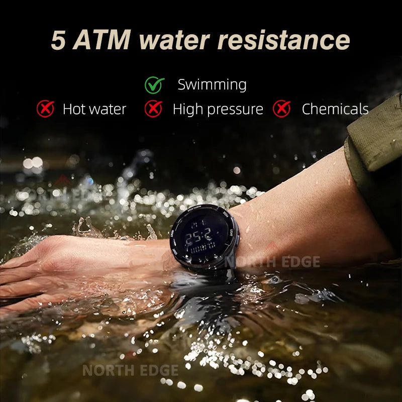 Relógio Digital Tático NORTH EDGE TERRAX — Ultraleve (43g), Resistente à Água 50M e Bracelete em Nylon